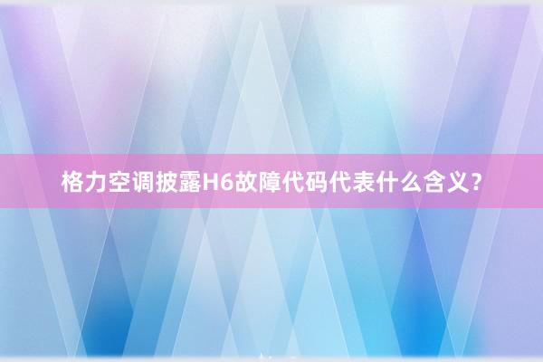 格力空调披露H6故障代码代表什么含义？